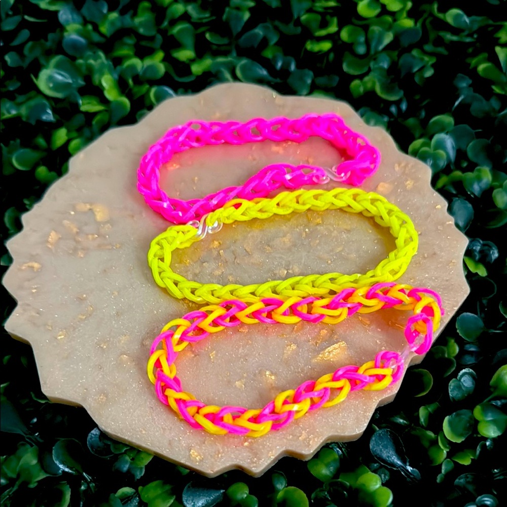 Vibrant Pink and Yellow Braided Bracelets